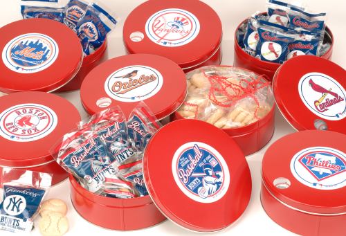 We have baseball cookie tins that celebrate your favorite MLB team